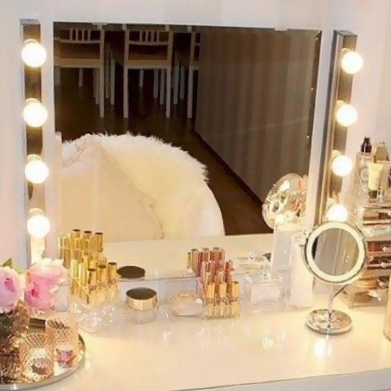 Καθρέπτης τοίχου 80x60cm με inox φωτιστικά για μακιγιάζ Hollywood make up