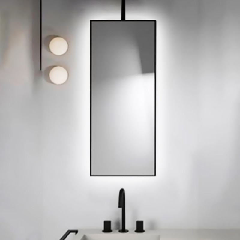 Hanging ceiling mirror 45x90cm with metal frame with shaft only on top