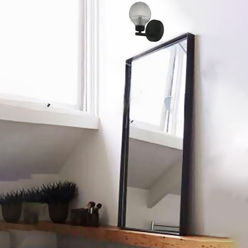 Καθρέπτης μπάνιου με μεταλλικό πλαίσιο 40x80cm από μαύρη χαλύβδινη λάμα και φωτιστικό
