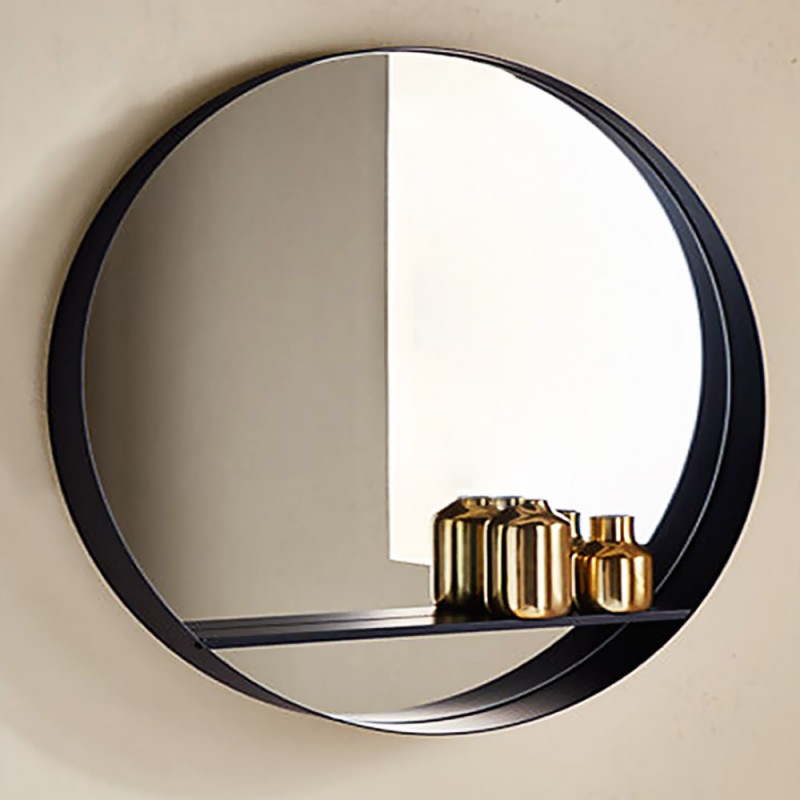 Round mirror Ø60cm - Ø80cm with steel blade and shelf