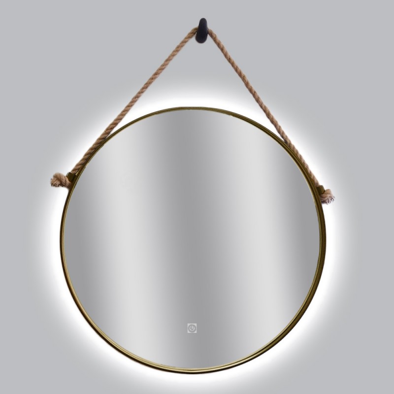 Καθρέπτης τοίχου στρογγυλός Φ60cm - Φ80cm με μπρονζέ λάμα χάλυβα και σχοινί