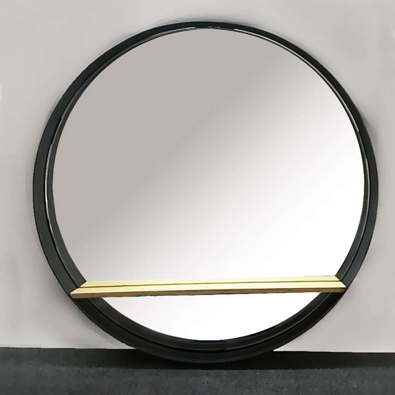  Round elliptical bathroom mirror Ø60cm - Ø70cm with steel blade and wooden shelf