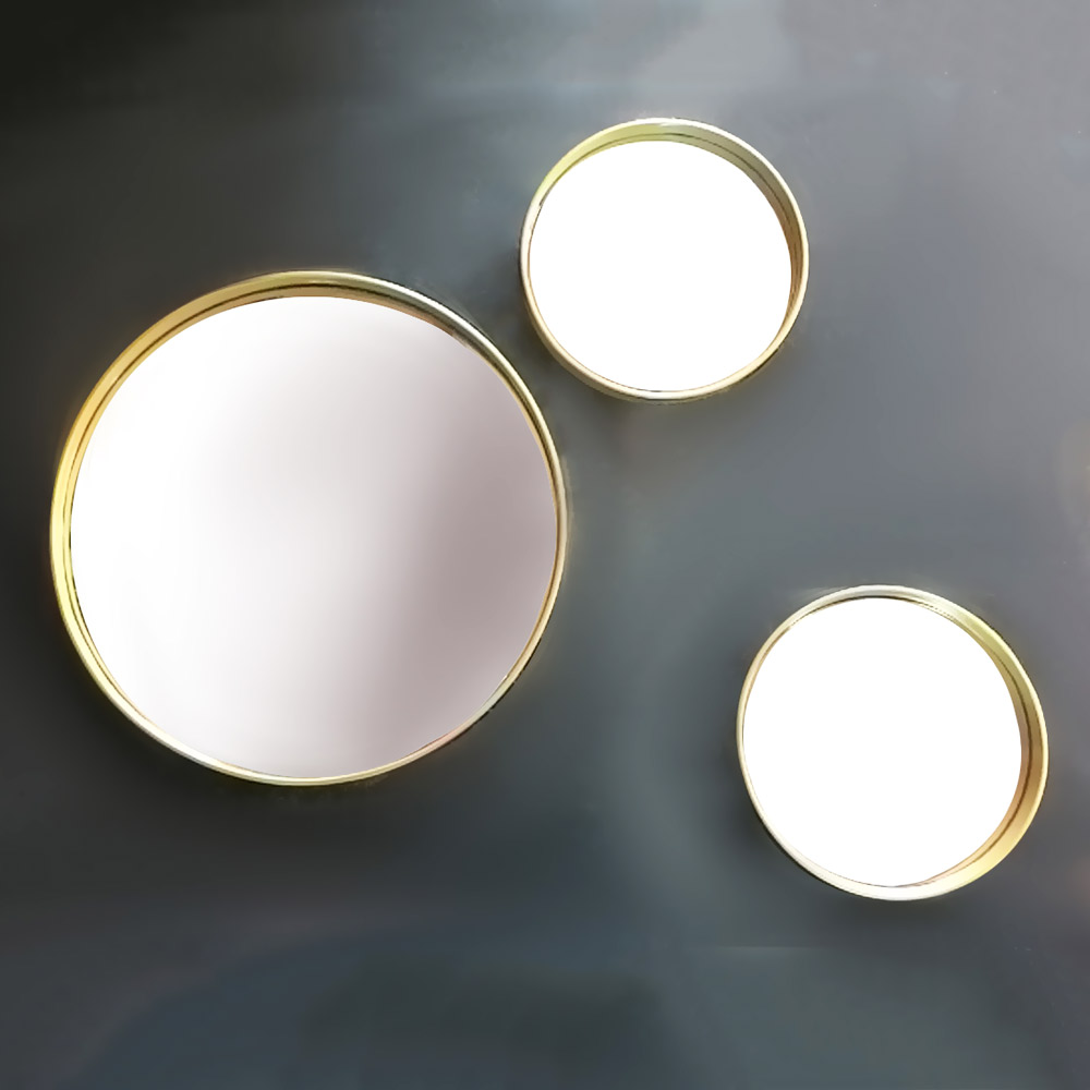 Set of round mirrors in gold, black, light blue, white color set of 3 pieces - metal wall bathroom