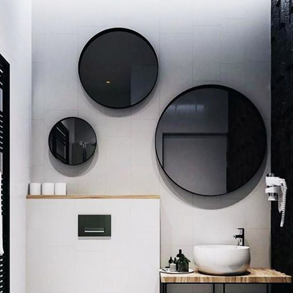 Set of round mirrors in gold, black, light blue, white color set of 3 pieces - metal wall bathroom