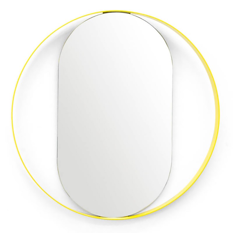 Round wall mirror Ø70cm - Ø80cm with yellow steel blade