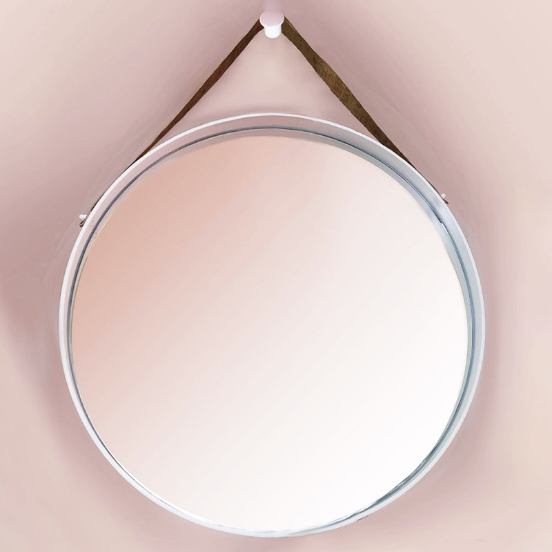 Round wall mirror Ø60cm - Ø80cm with white steel blade and leather strap