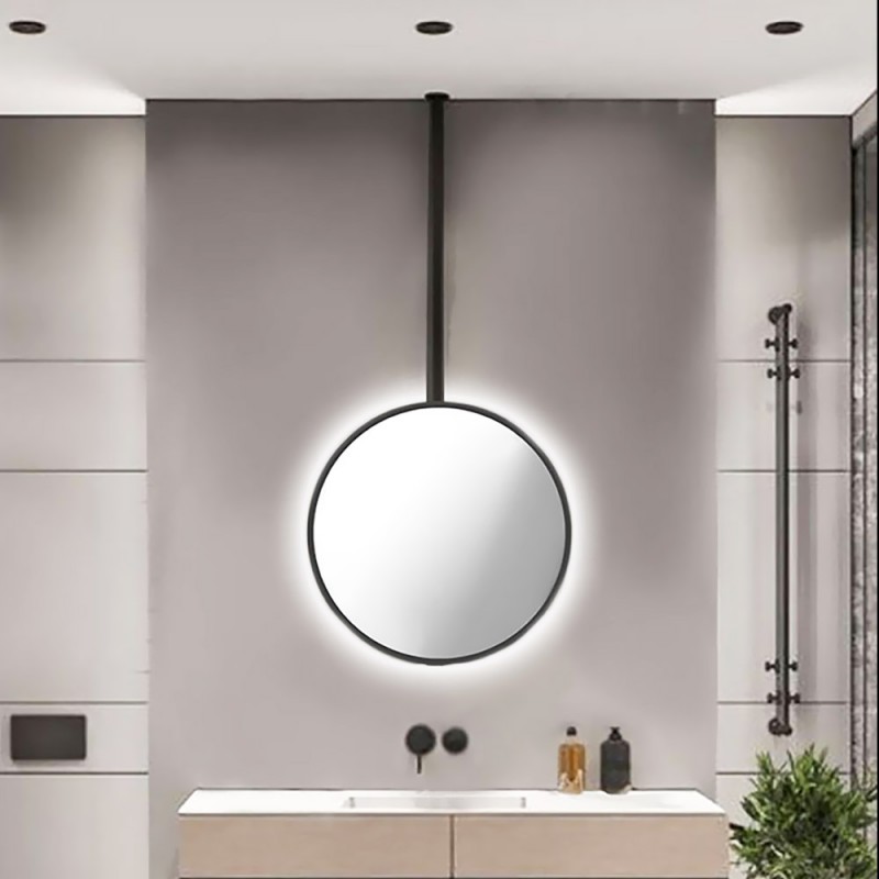 Hanging led bathroom ceiling mirror round Ø60cm - Ø80cm metallic