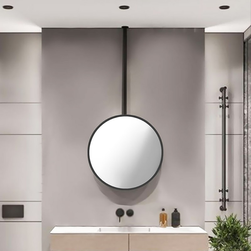 Hanging led bathroom ceiling mirror round Ø60cm - Ø80cm metallic