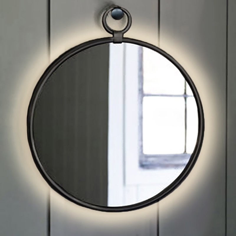 Καθρέπτης led μπάνιου - τοίχου στρογγυλός  Φ60cm - Φ90cm με μαύρη ή χρυσή χαλύβδινη στρογγυλή λάμα μασίφ