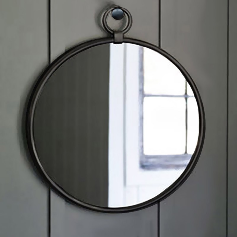 Καθρέπτης μπάνιου στρογγυλός  Φ60cm - Φ90cm με μαύρη χαλύβδινη στρογγυλή λάμα μασίφ