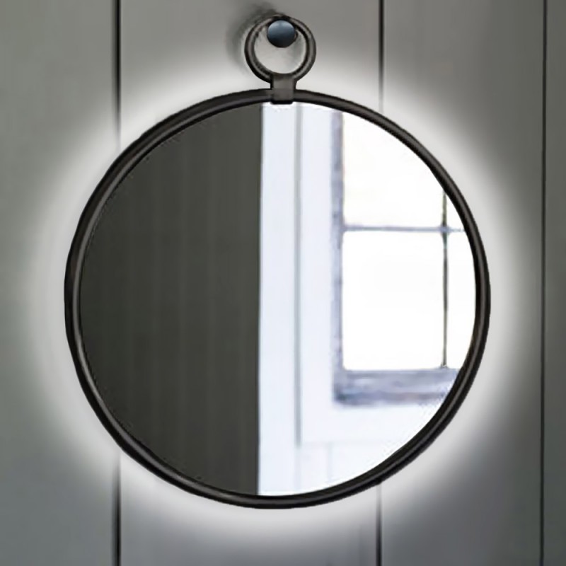 Καθρέπτης μπάνιου - τοίχου στρογγυλός Φ60cm - Φ90cm με μαύρη ή χρυσή χαλύβδινη στρογγυλή λάμα μασίφ