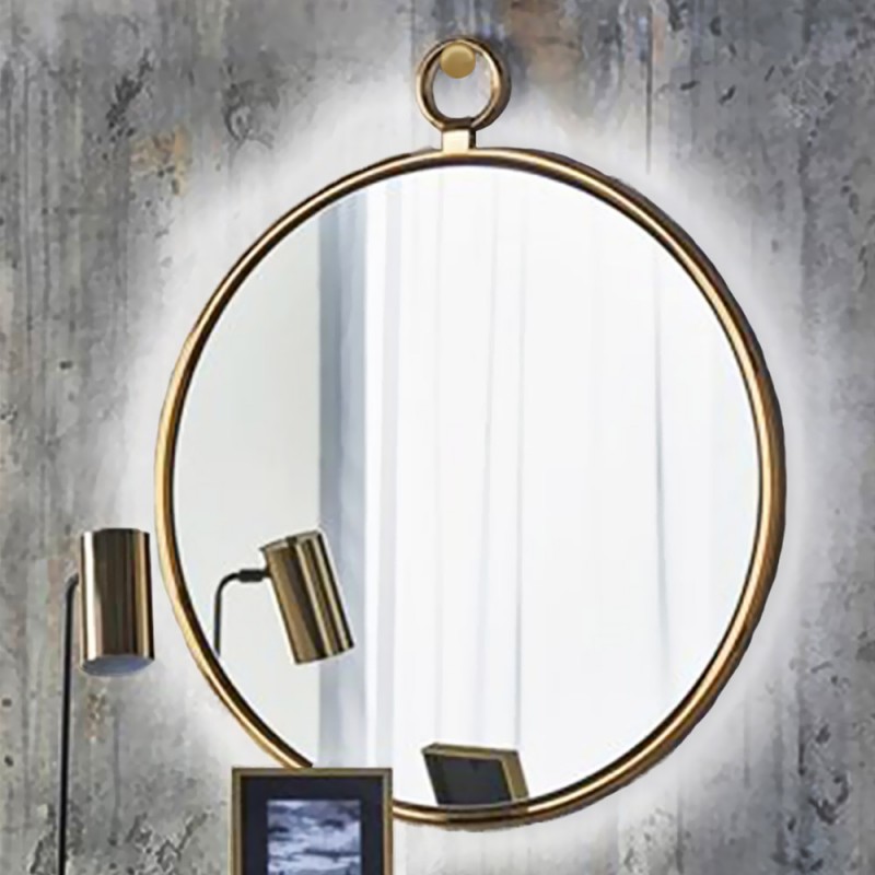Καθρέπτης μπάνιου στρογγυλός Φ60cm - Φ90cm με χρυσή χαλύβδινη στρογγυλή λάμα μασίφ