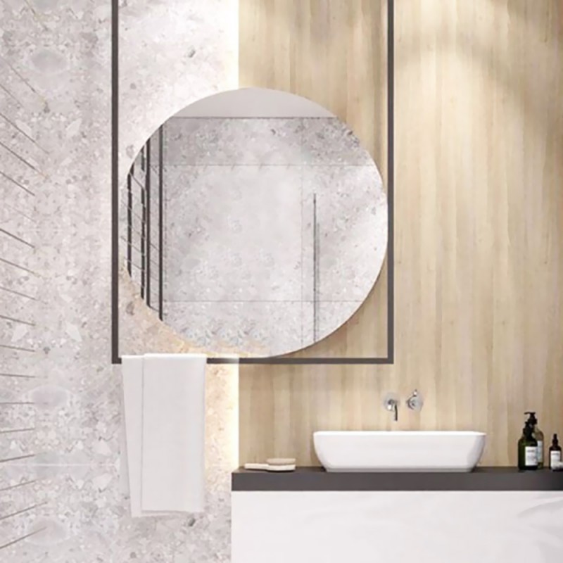 Καθρέπτης μπάνιου τοίχου στρογγυλός Φ60cm - Φ80cm με μαύρη λάμα χάλυβα περιμετρικά