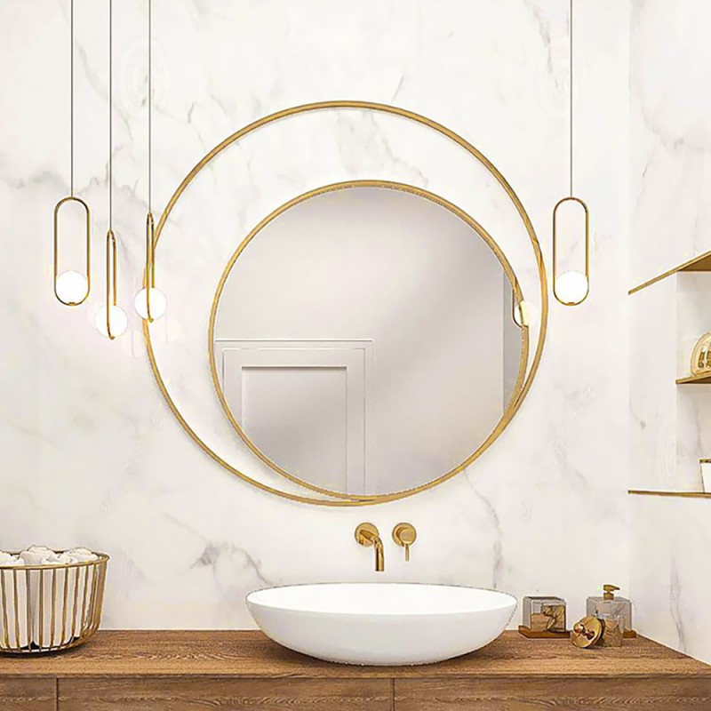 Led bathroom mirror - wall round Ø80cm with double golden steel blade