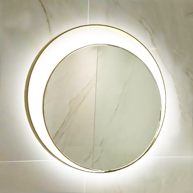Led bathroom mirror - wall round Ø80cm with double golden steel blade