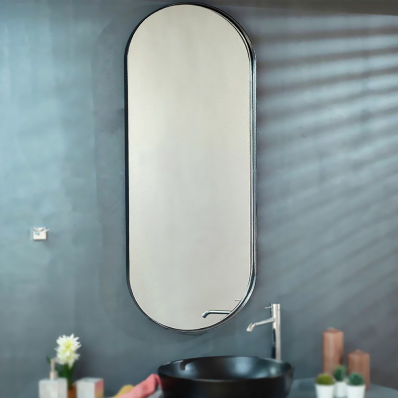  Oval capsule mirror 40x80cm - 45x90cm with metal frame made of black lamina steel