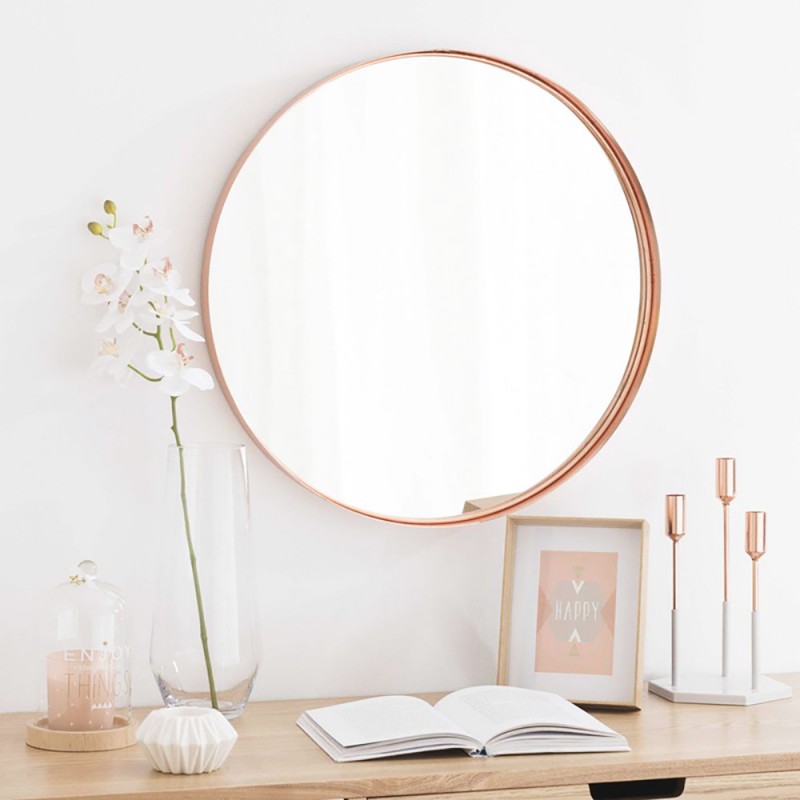 Καθρέπτης τοίχου στρογγυλός Φ60cm - Φ90cm με λάμα χάλυβα ροζ χρυσό