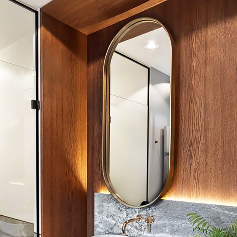 Bathroom wall mirror 40x80cm - 45x90cm oval capsule metallic champagne gold matte