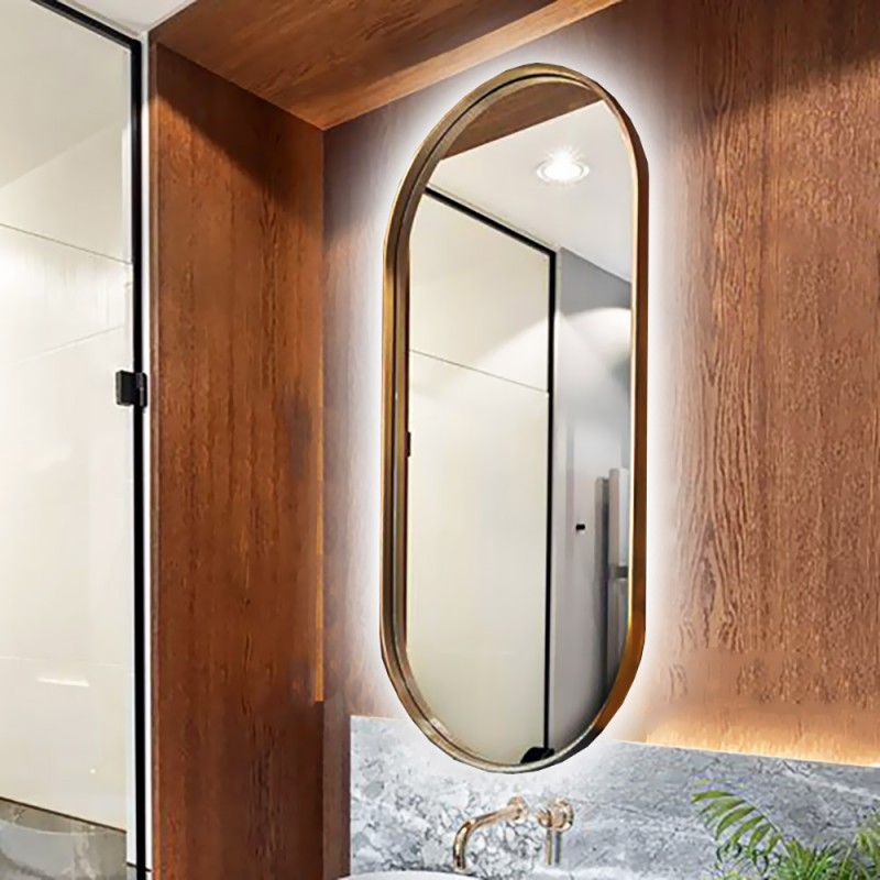 Bathroom wall mirror 40x80cm - 45x90cm oval capsule metallic champagne gold matte