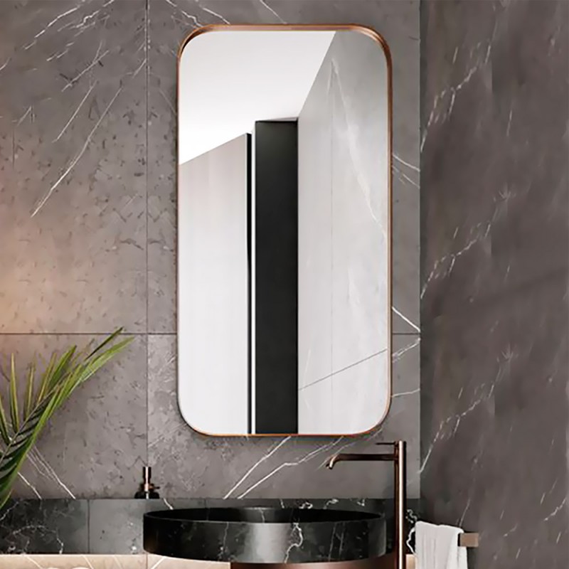 Καθρέπτης από μαύρη ή στο χρώμα του χαλκού λάμα χάλυβα τοίχου μπάνιου 45x90cm με στρογγυλεμένες γωνίες