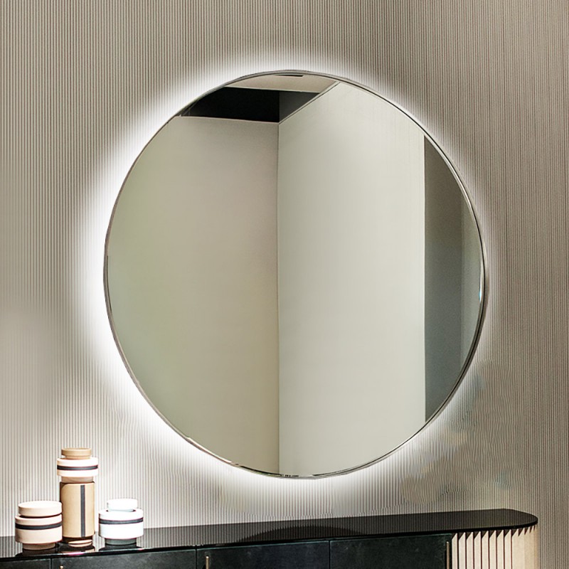 Round led wall mirror Ø60cm - Ø80cm with brass blade in chrome