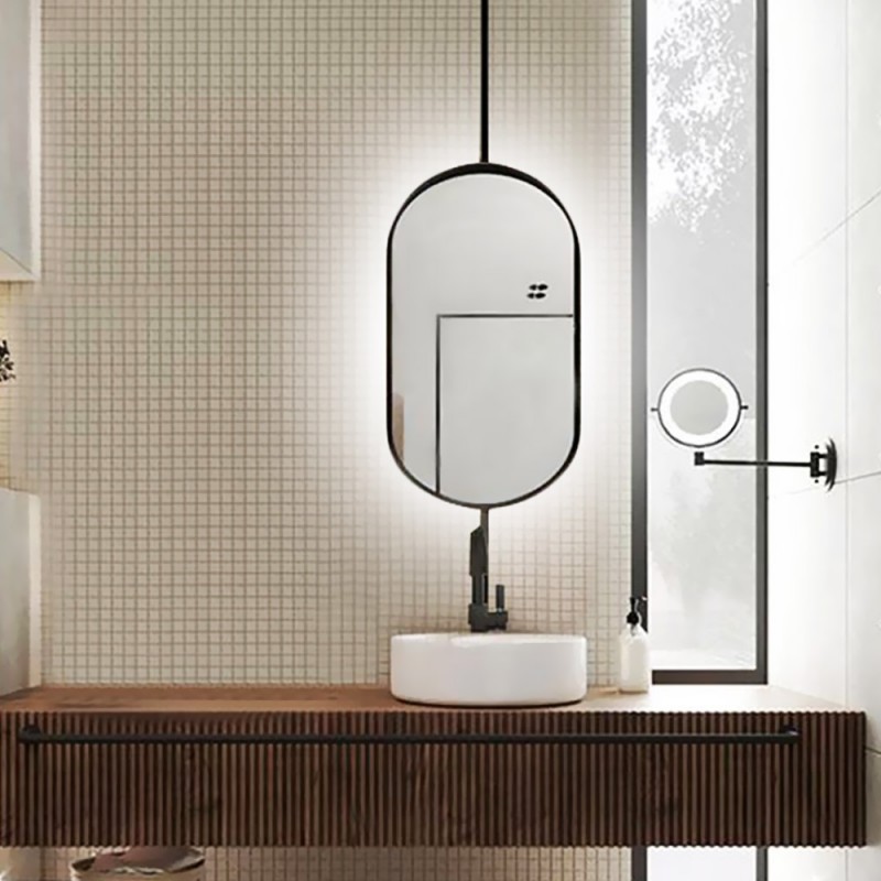 Mirror metal oval capsule 45x90cm with axis up and down