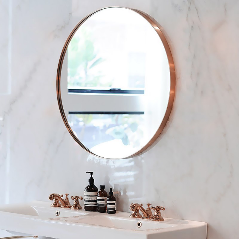 Καθρέπτης τοίχου στρογγυλός Φ60cm - Φ80cm με ορειχάλκινη λάμα σε ροζ χρυσό γυαλιστερό