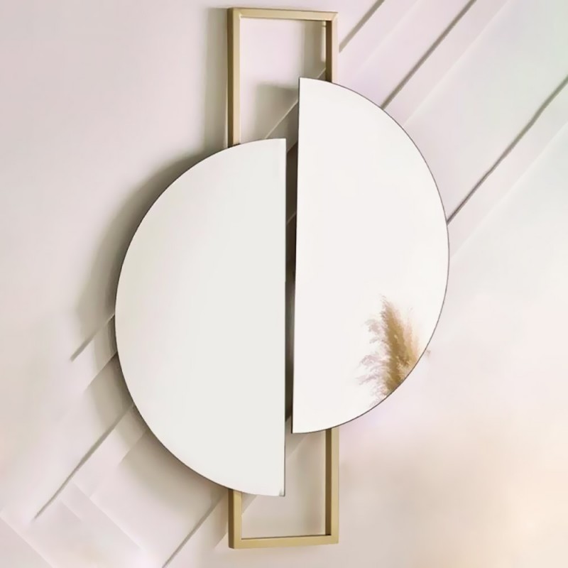 Mirror in semicircles with golden steel blade 80x90cm
