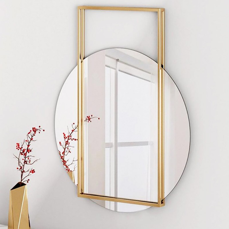 Καθρέπτης τοίχου στρογγυλός με χρυσή λάμα χάλυβα 80x90cm