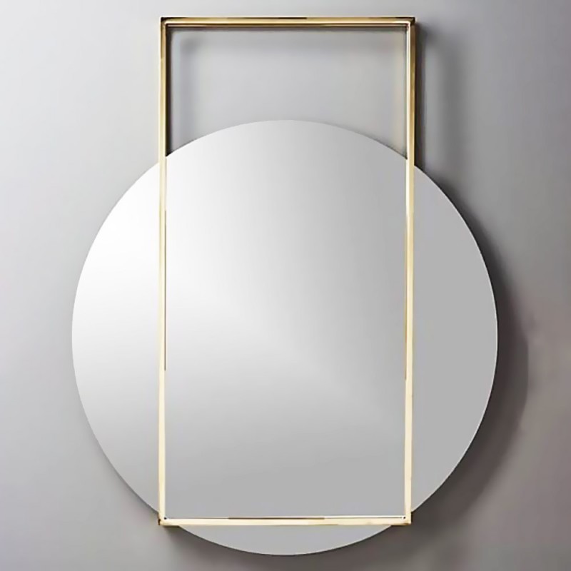 Καθρέπτης τοίχου στρογγυλός με χρυσή λάμα χάλυβα 80x90cm