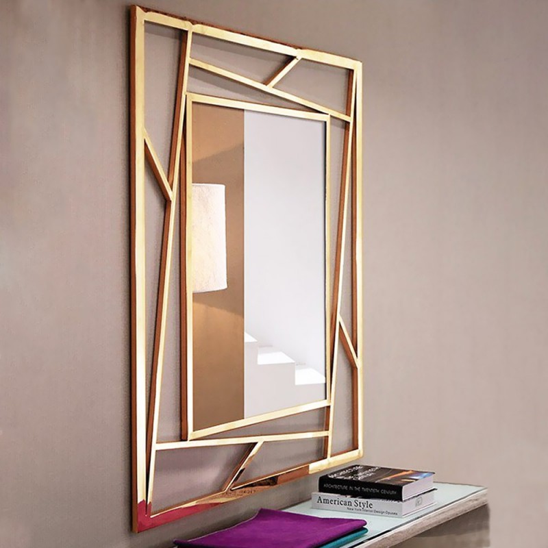 Καθρέπτης τοίχου ορθογώνιος με χρυσή μασίφ λάμα χάλυβα 70x90cm