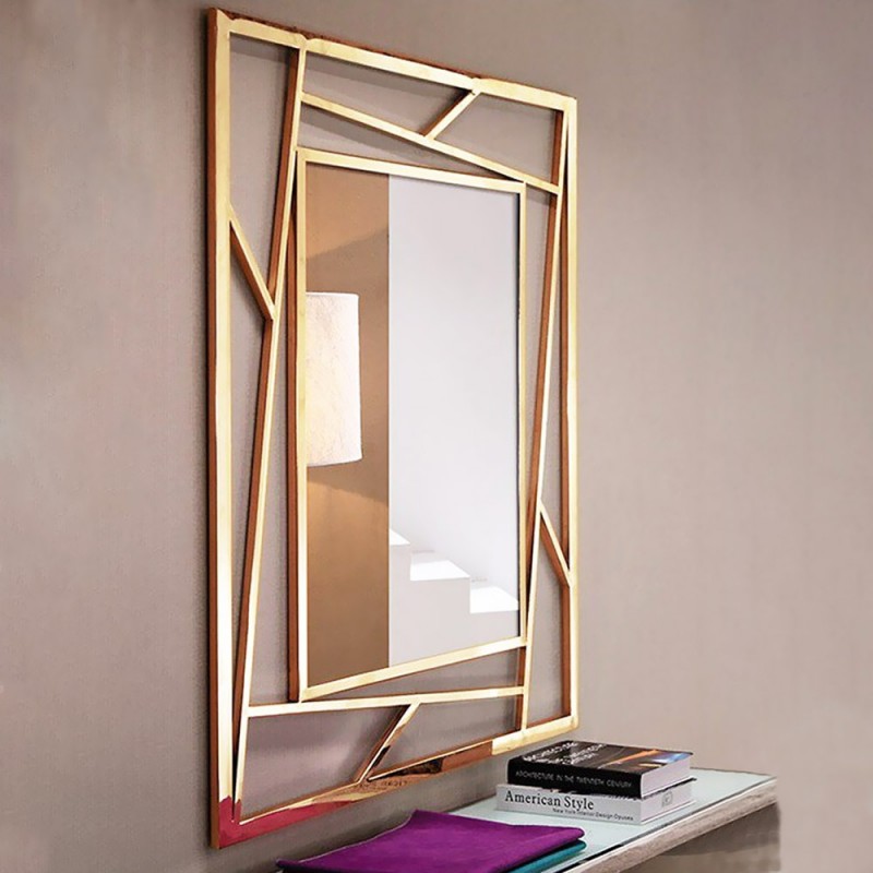 Rectangular mirror with gold solid steel blade 70x90cm
