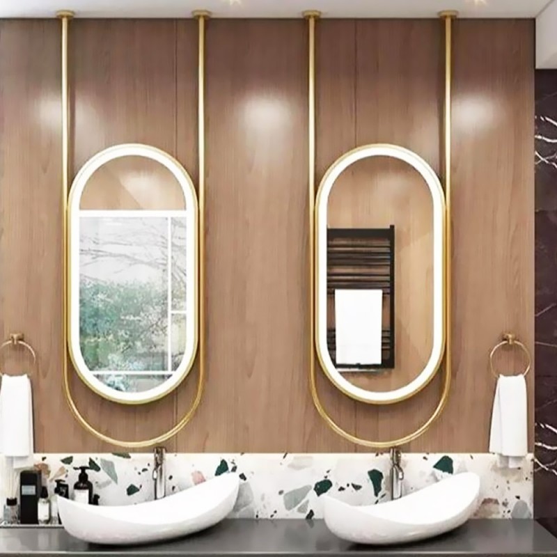Καθρέπτης μπάνιου τοίχου μεταλλικός οβάλ κάψουλα 45x90cm με δυο άξονες και αμμοβολή