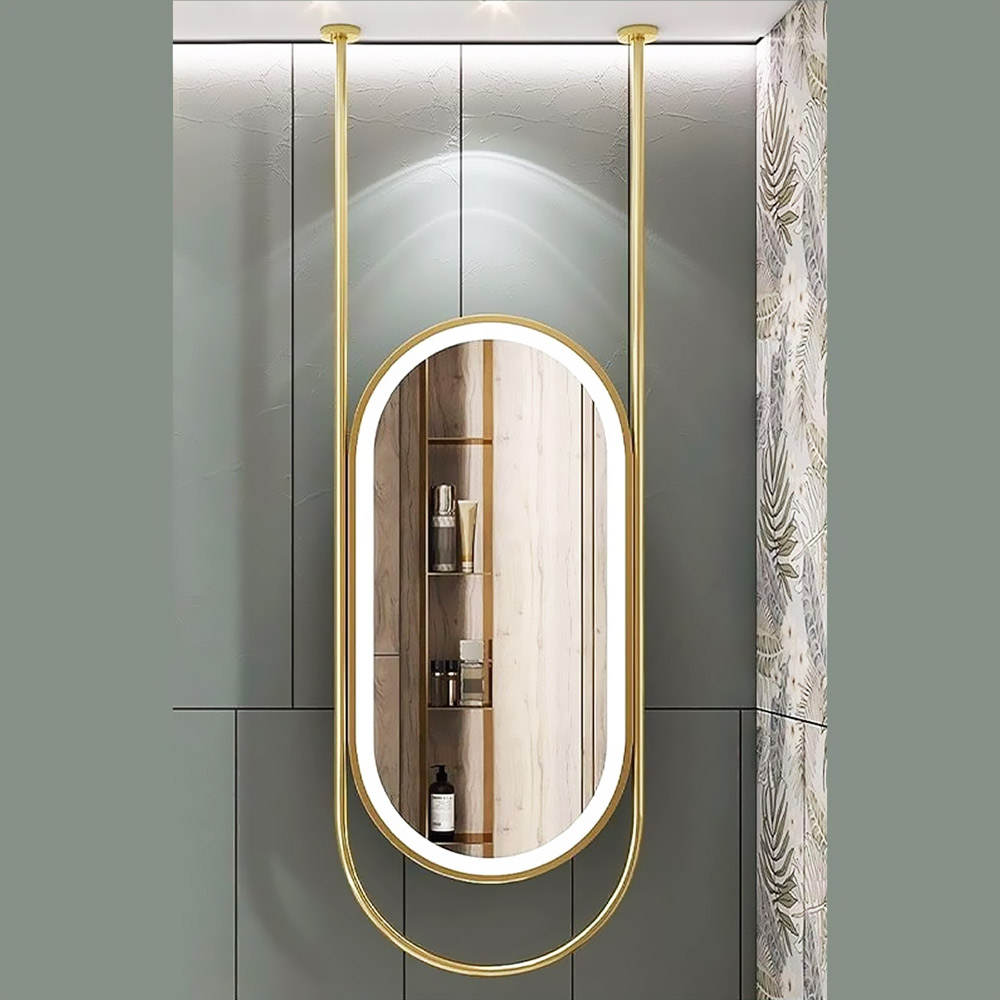 Καθρέπτης 45x90cm μεταλλικός οβάλ κάψουλα με δυο άξονες και αμμοβολή