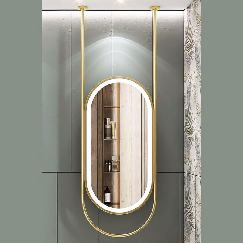 Καθρέπτης μπάνιου τοίχου μεταλλικός οβάλ κάψουλα 45x90cm με δυο άξονες και αμμοβολή