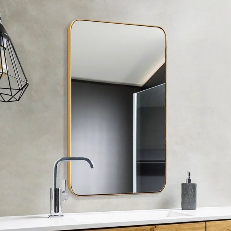 Led bathroom wall mirror 60x80cm with rounded corners made of golden lamina steel