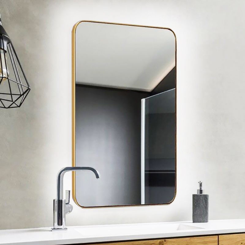 Led bathroom wall mirror 60x80cm with rounded corners made of golden lamina steel