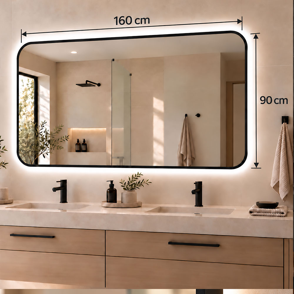 Καθρέπτης με μεταλλικό πλαίσιο 160x90cm με στρογγυλεμένες άκρες