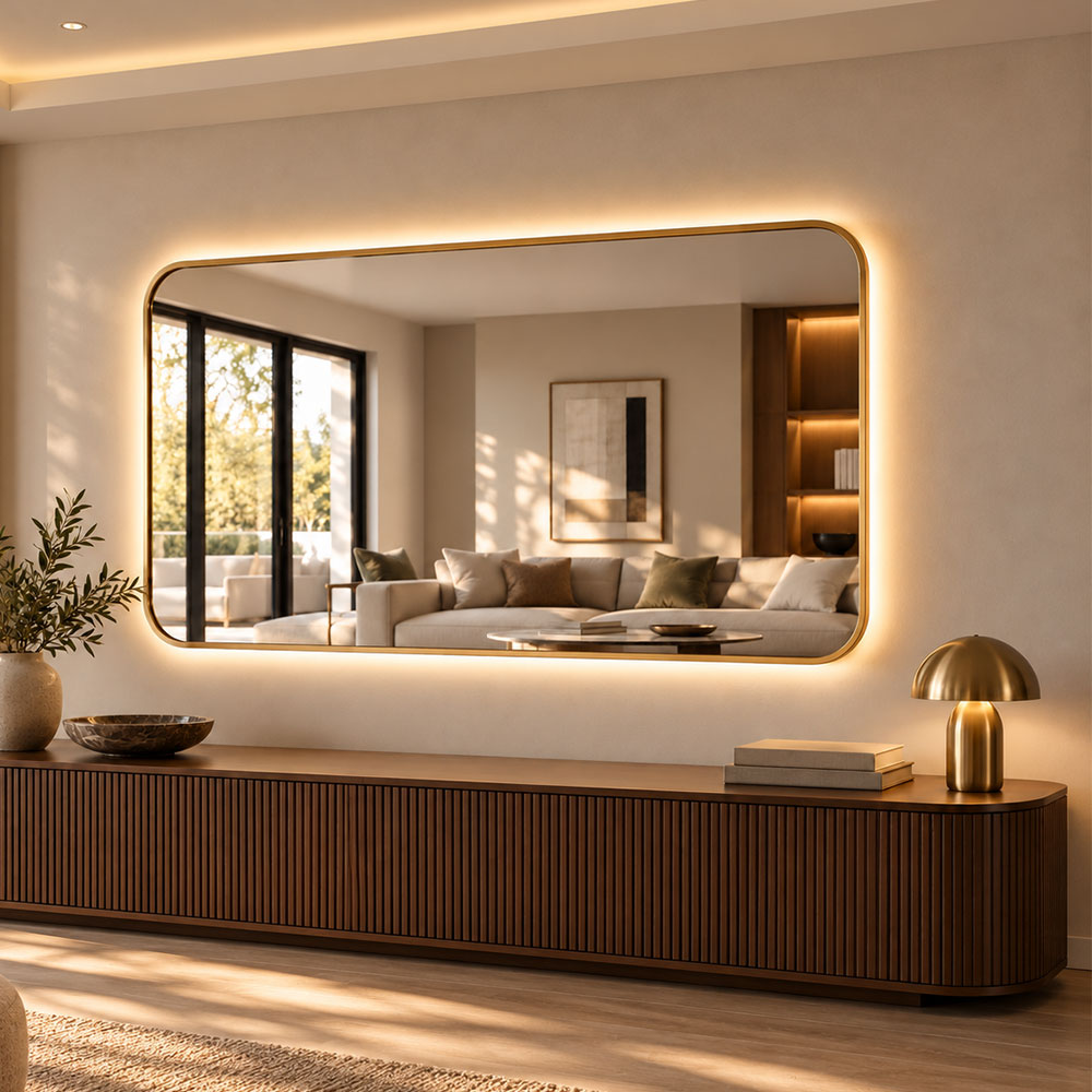 Καθρέπτης με μεταλλικό πλαίσιο 160x90cm με στρογγυλεμένες άκρες