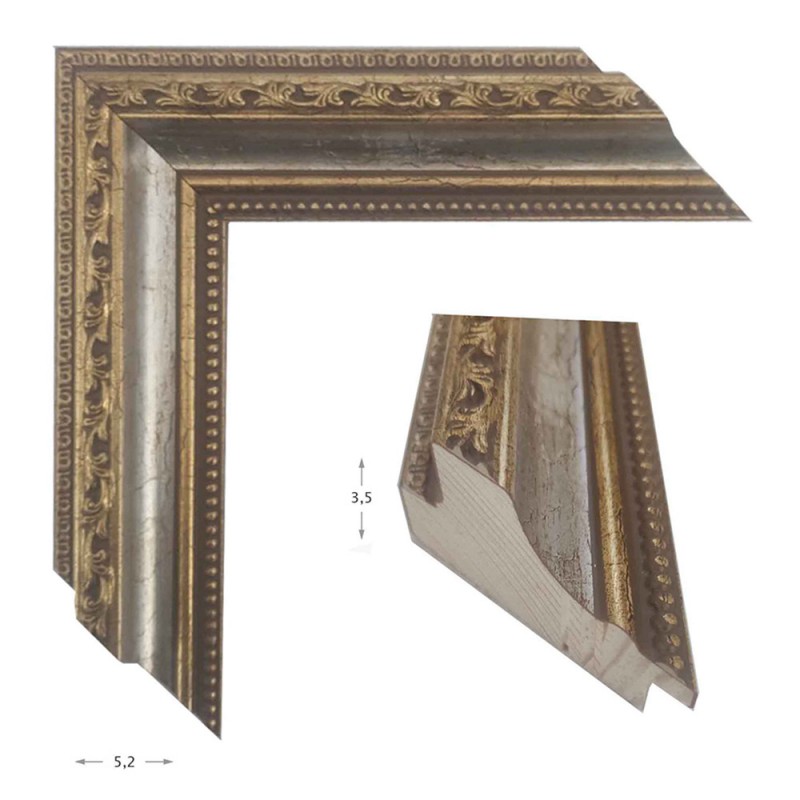 Mirror with wooden silver-gold carved frame 60x80cm