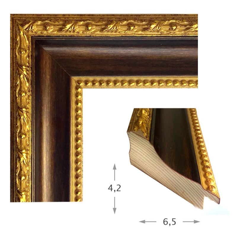 Καθρέπτης με ξύλινη καφέ-χρυσή σκαλιστή κορνίζα 60x80cm