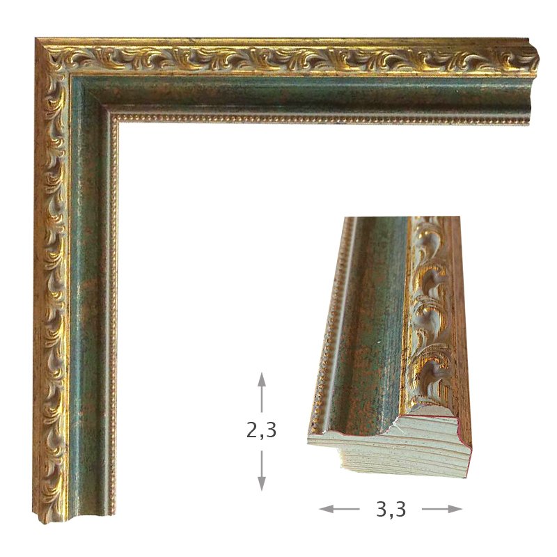 Καθρέπτης με ξύλινη κορνίζα χρυσή με πράσινη πατίνα 60x80cm