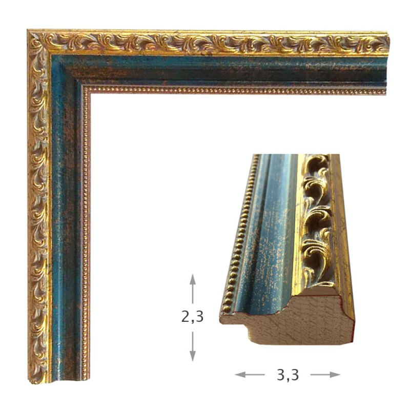 Καθρέπτης με ξύλινη κορνίζα χρυσή με μπλε πατίνα 60x80cm