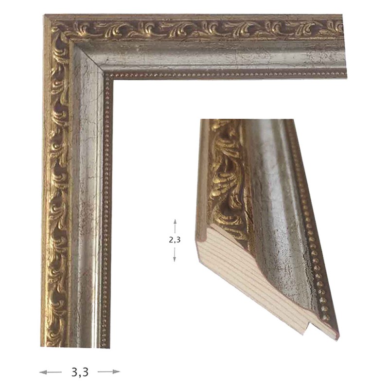  Mirror with wooden silver-gold carved frame 60x80cm