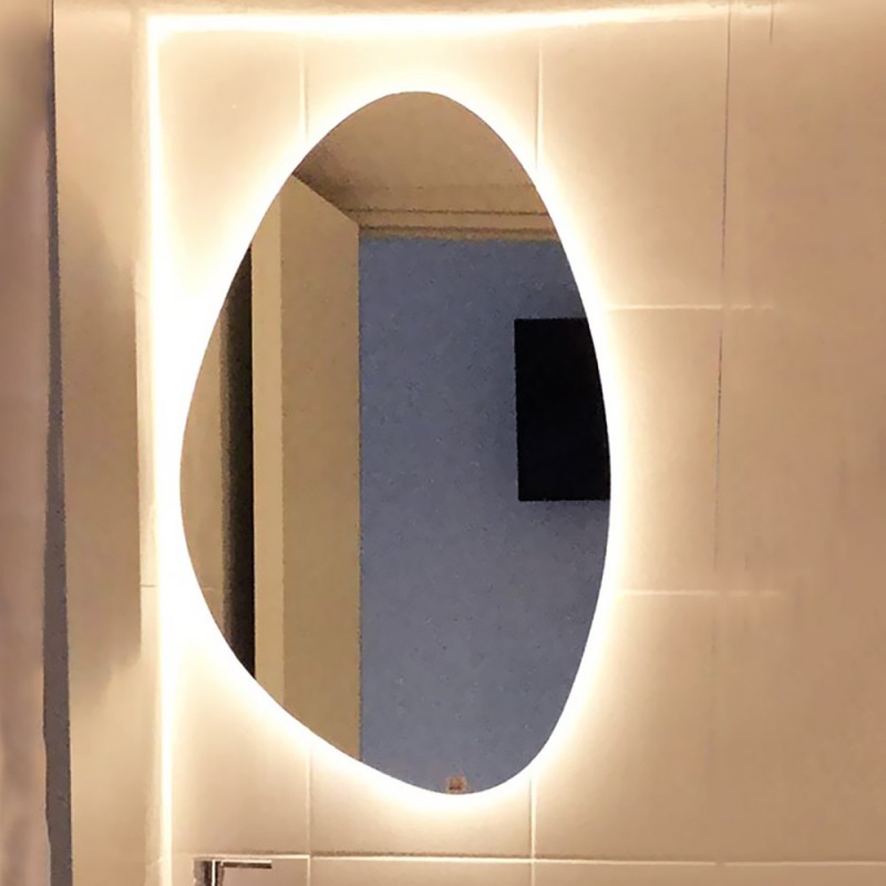 Καθρέπτης led μπάνιου - τοίχου φωτιζόμενος 45Χ68cm - 60x80cm σε σχήμα βότσαλου