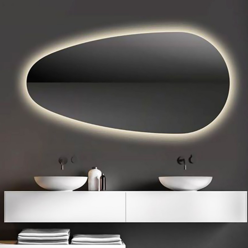  Led mirror 140x70cm in the shape of a pebble