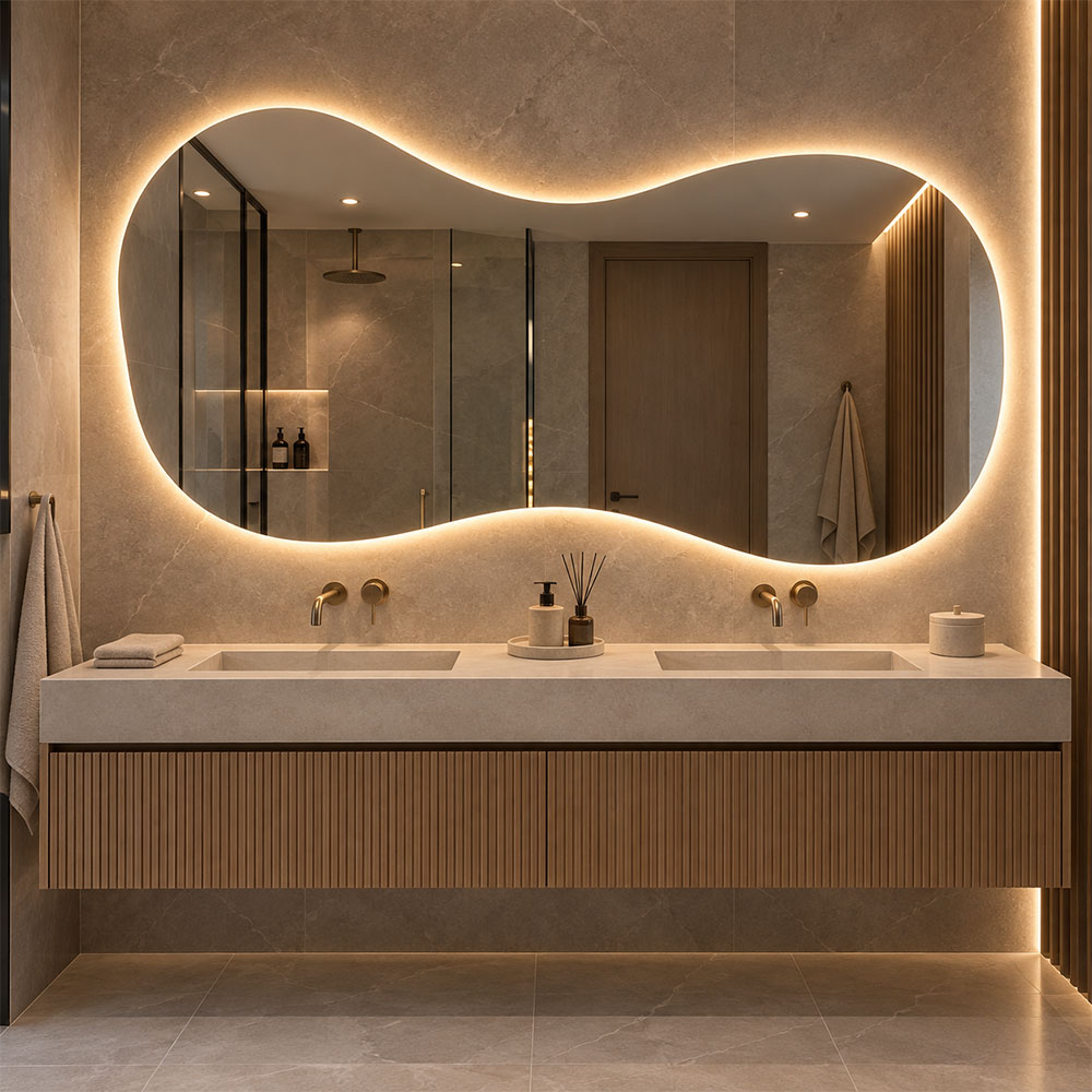 Ασύμμετρος καθρέπτης με LED 150x80cm