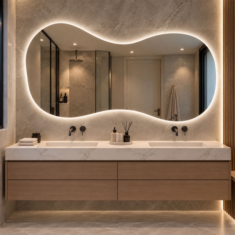 Asymmetrical LED Mirror 150x80 cm