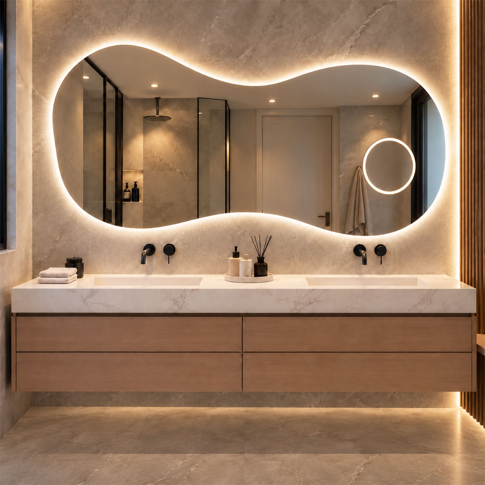 Asymmetrical LED Mirror 150x80 cm