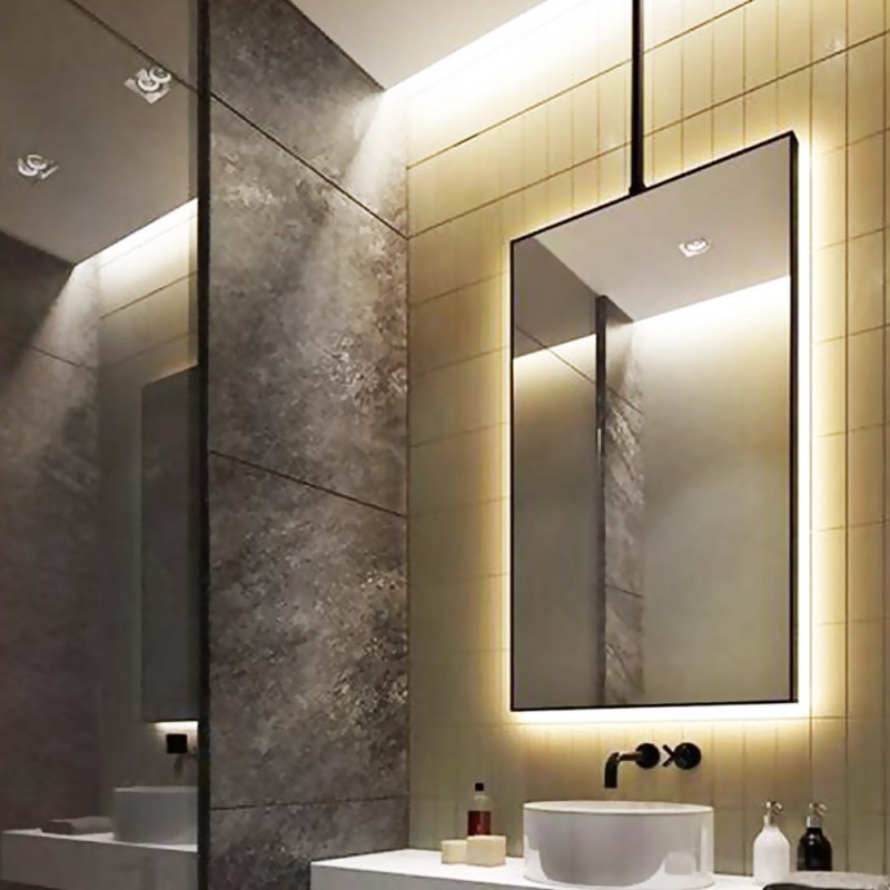 Καθρέπτης led μπάνιου οροφής φωτιζόμενος από μεταλλικό προφίλ 60x80cm - 70x90cm